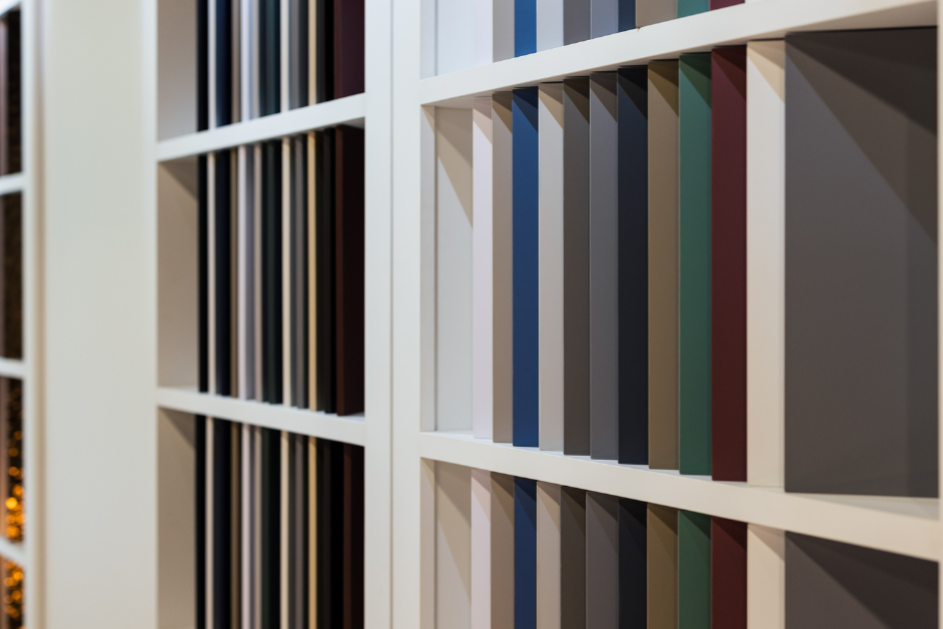 showcase the different colours samples in formica showroom