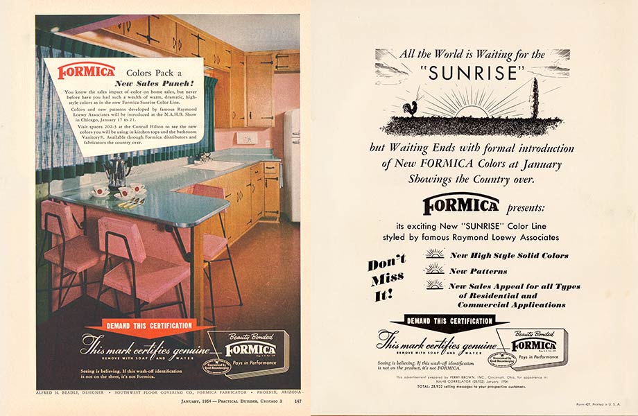 Dos anuncios de 1950 promoviendo la línea ‘Sunrise’ de Laminados Marca Formcia